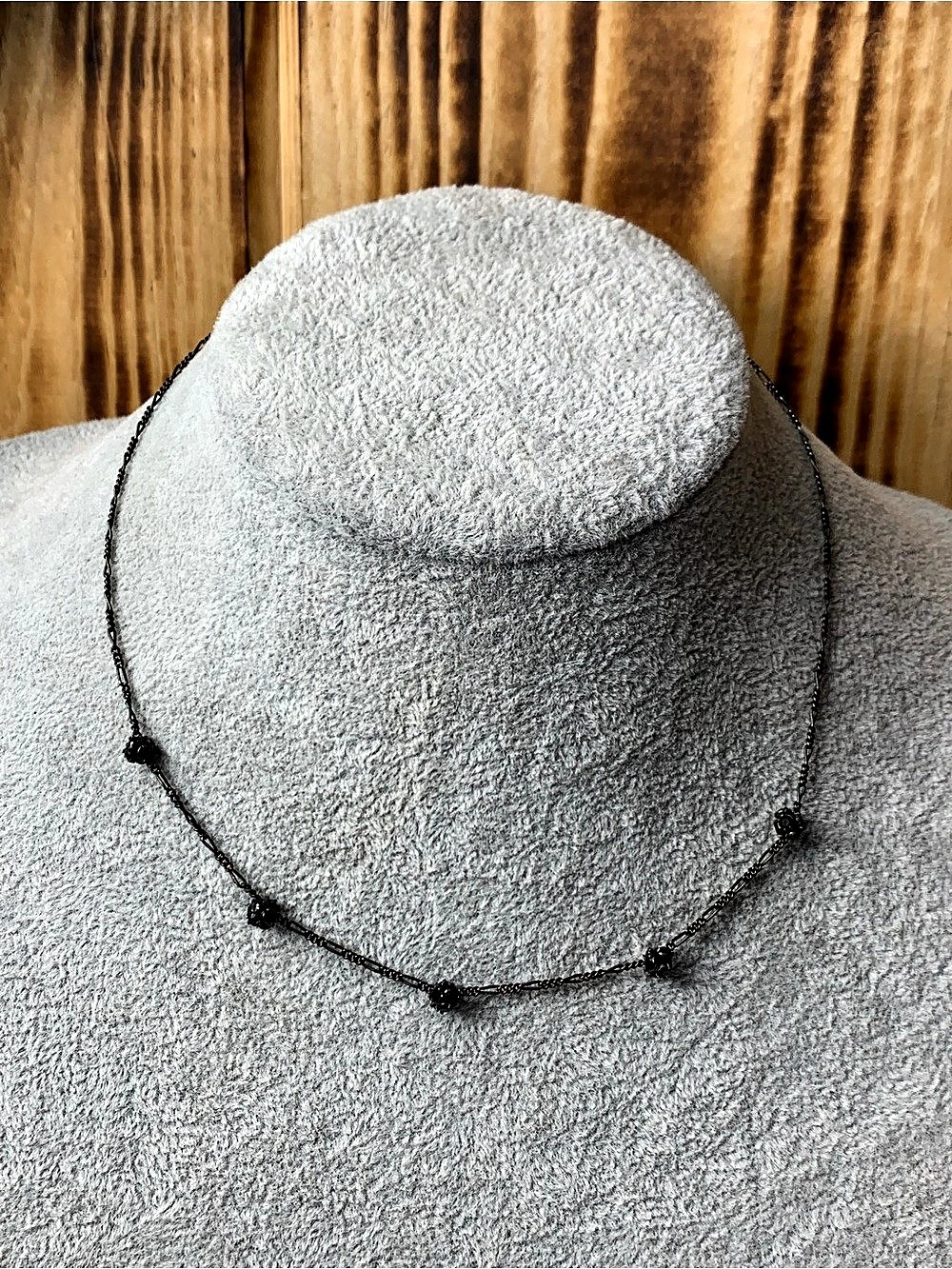 Black Crystal Choker Necklace Gunmetal Tone Approx. 16” Austrian Crystal USA